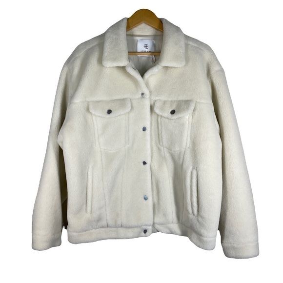 Anine Bing Rory Faux Sherpa Oversized Shacket in Cream L - Picture 3 of 13